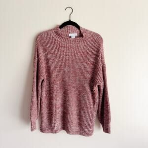 Cupcakes & Cashmere Red Orange + White Speckled Knit Mock Neck Sweater Small
